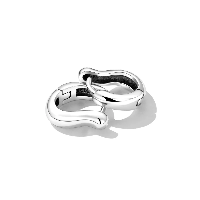 (image for) Pandora Style Simple Silver Hoop Earrings - SCE1439 - View 3