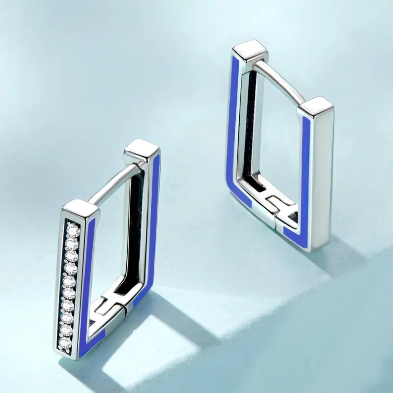 (image for) Pandora Style Simple Square Hoop Earrings - SCE1504 - View 3