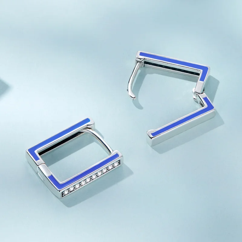 (image for) Pandora Style Simple Square Hoop Earrings - SCE1504 - View 4