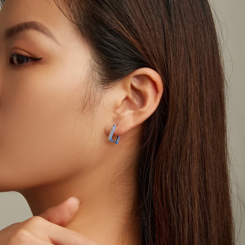 (image for) Pandora Style Simple Square Hoop Earrings - SCE1504 - View 7