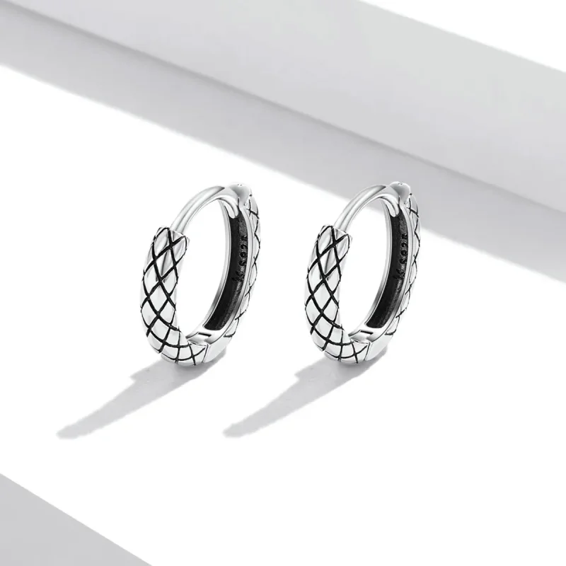 (image for) Pandora Style Snake Pattern Hoop Earrings - SCE1354 - View 2