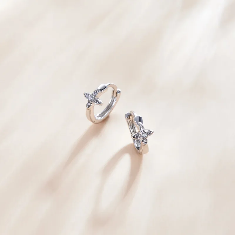 (image for) Pandora Style Sparkle Flower Hoop Earrings - SCE1043 - View 2