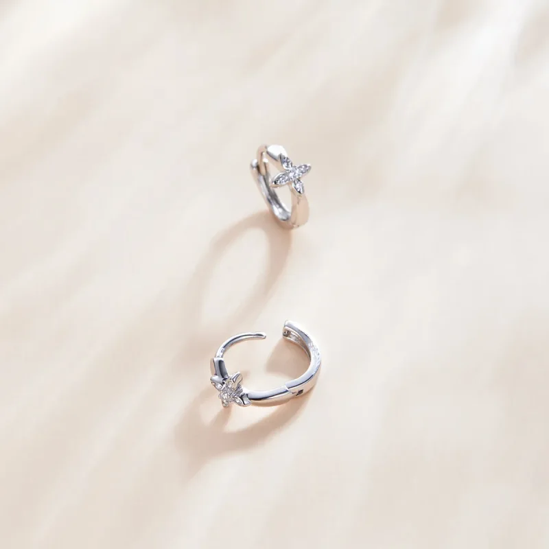 (image for) Pandora Style Sparkle Flower Hoop Earrings - SCE1043 - View 3