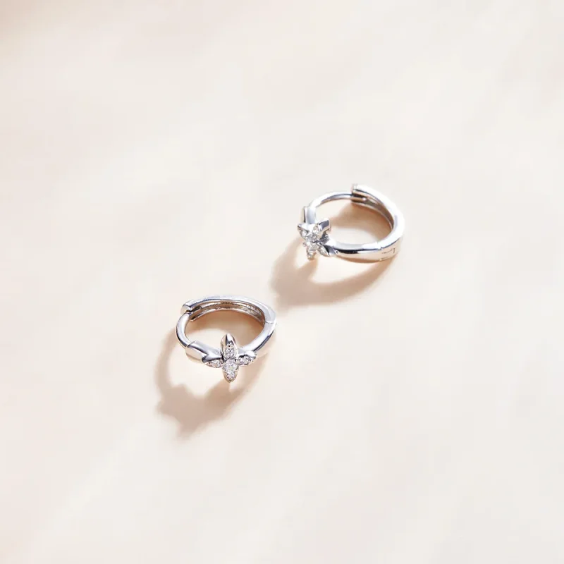(image for) Pandora Style Sparkle Flower Hoop Earrings - SCE1043 - View 4