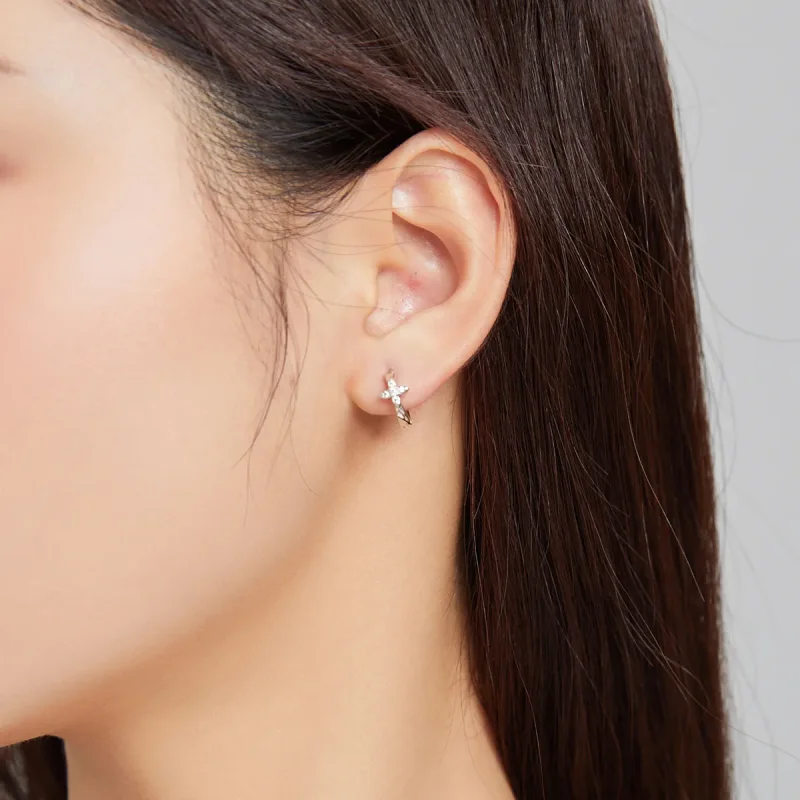 (image for) Pandora Style Sparkle Flower Hoop Earrings - SCE1043 - View 5