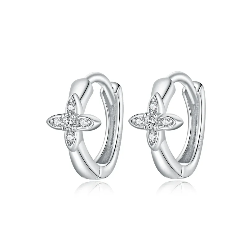 (image for) Pandora Style Sparkle Flower Hoop Earrings - SCE1043