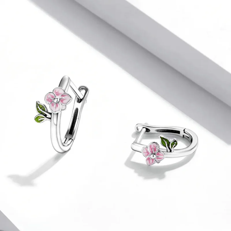 (image for) Pandora Style Spring Cherry Blossoms Hoop Earrings - SCE1287 - View 4