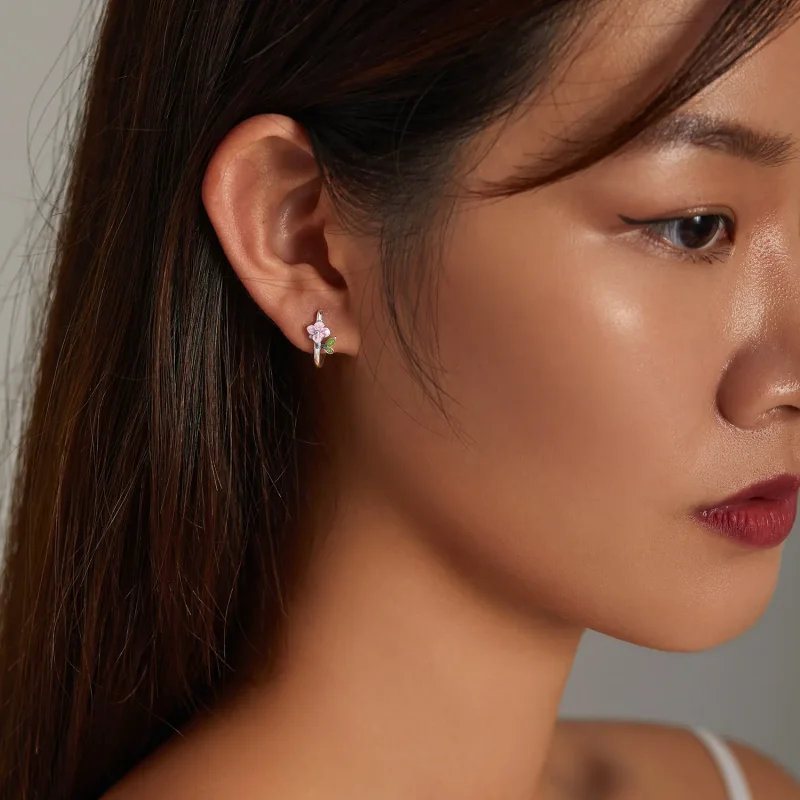 (image for) Pandora Style Spring Cherry Blossoms Hoop Earrings - SCE1287 - View 7