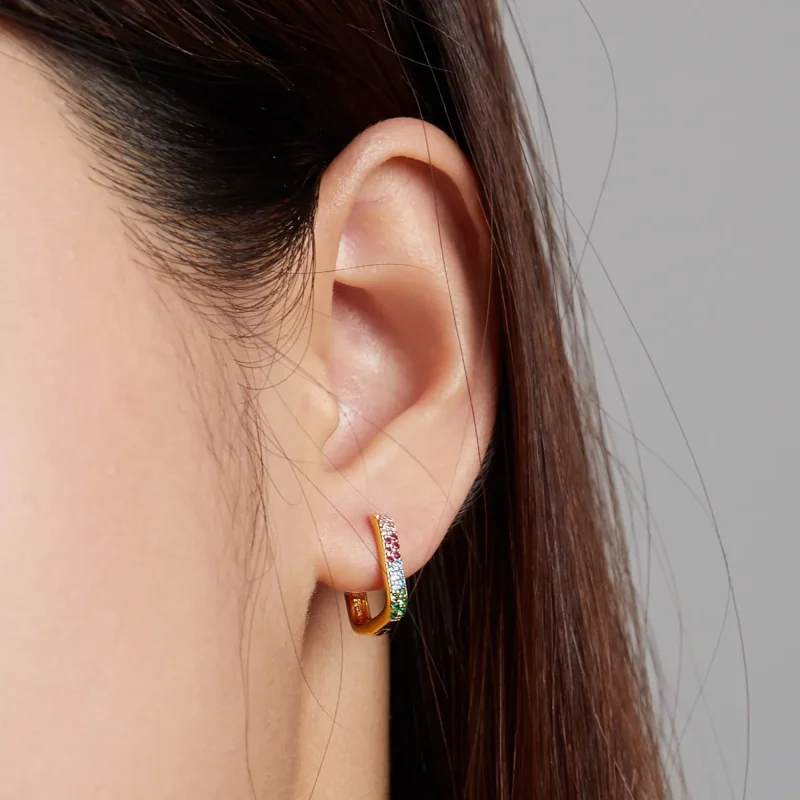 (image for) Pandora Style Square Hoop Earrings - SCE1218-CF - View 3