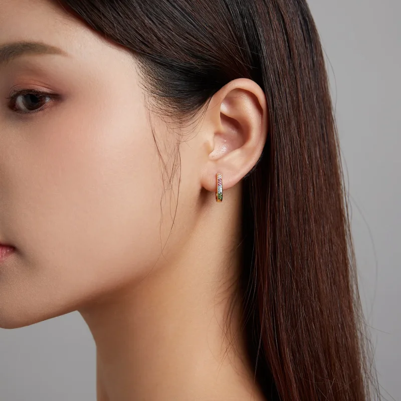 (image for) Pandora Style Square Hoop Earrings - SCE1218-CF - View 4