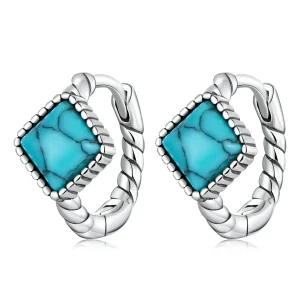 (image for) Pandora Style Square Turquoise Hoop Earrings - BSE590