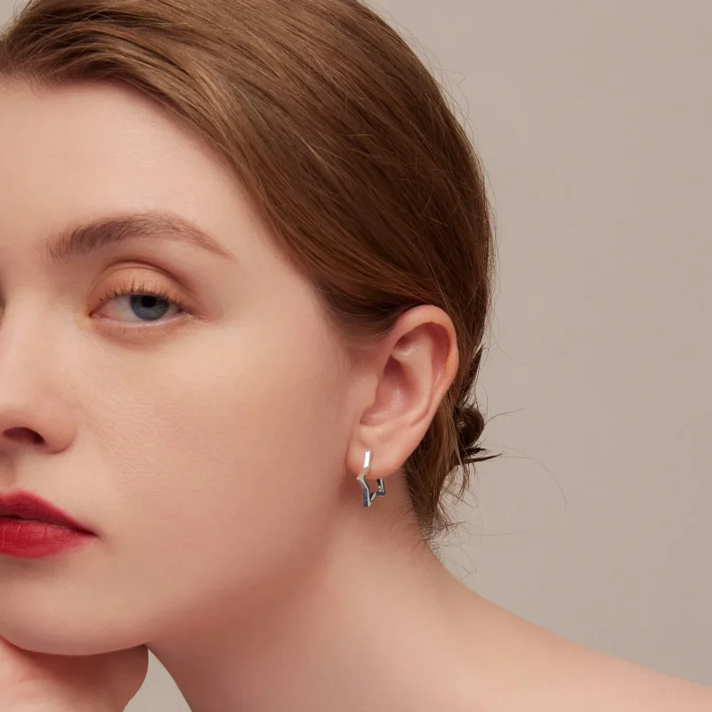 (image for) Pandora Style Star Shape Hoop Earrings - SCE1136 - View 3