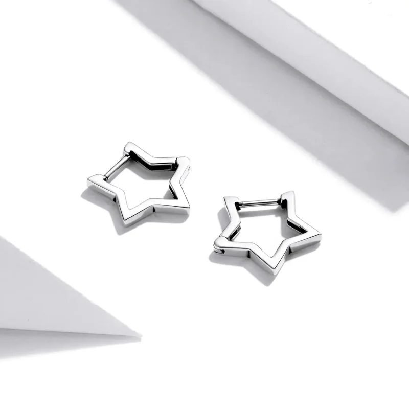 (image for) Pandora Style Star Shape Hoop Earrings - SCE1136 - View 5
