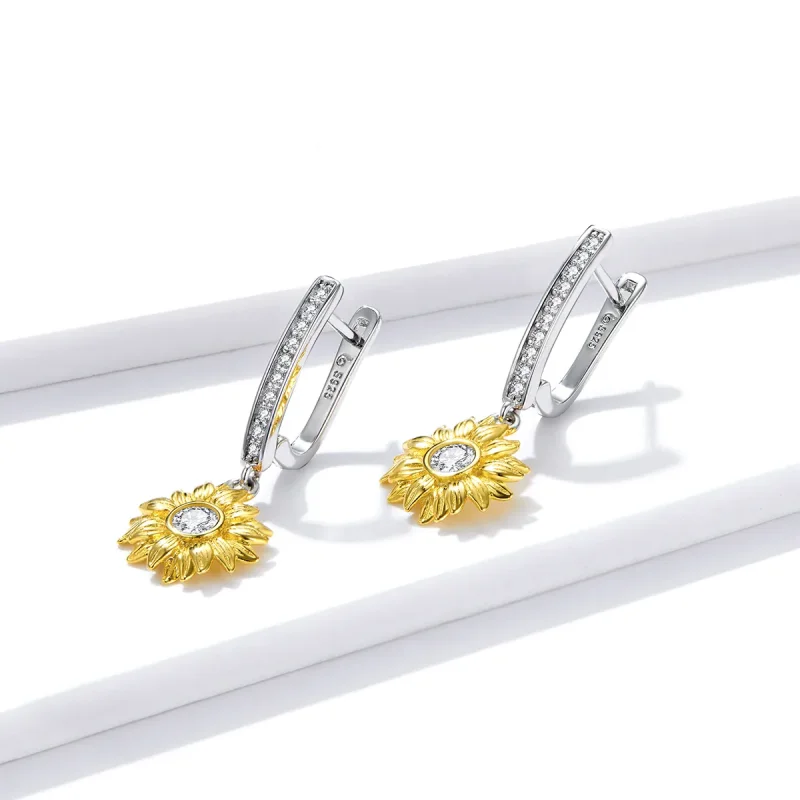 (image for) Pandora Style Sun Flower Hoop Earrings - BSE469 - View 2