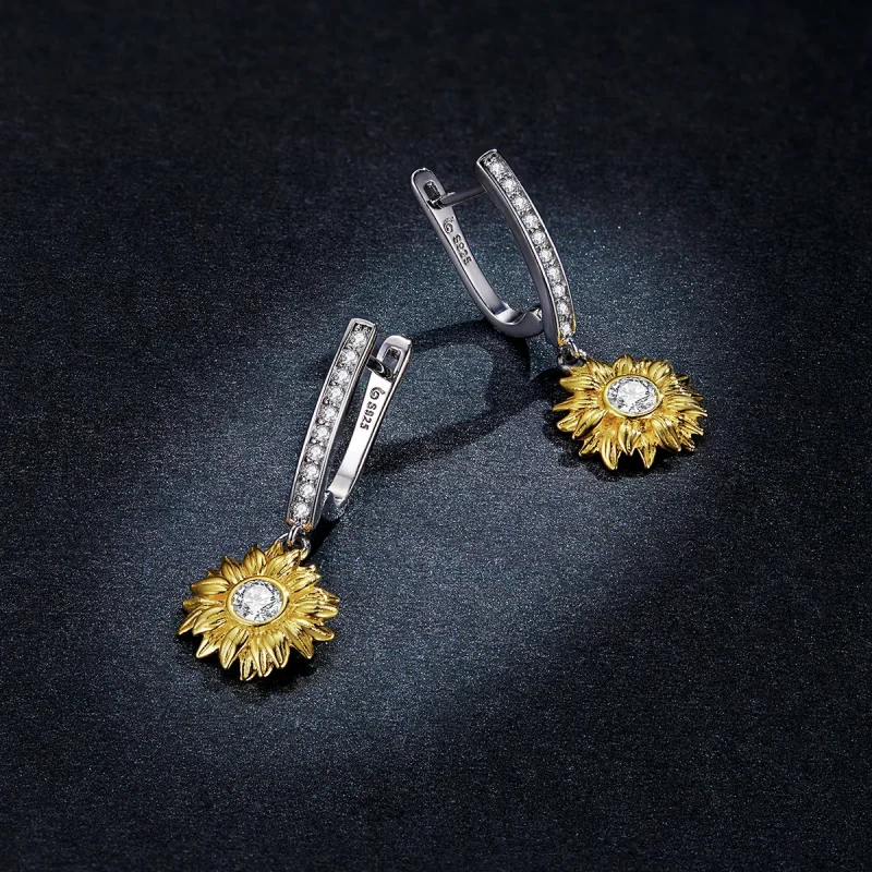 (image for) Pandora Style Sun Flower Hoop Earrings - BSE469 - View 5