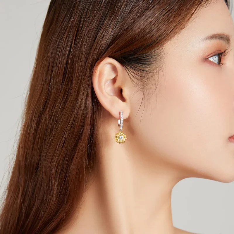 (image for) Pandora Style Sun Flower Hoop Earrings - BSE469 - View 7