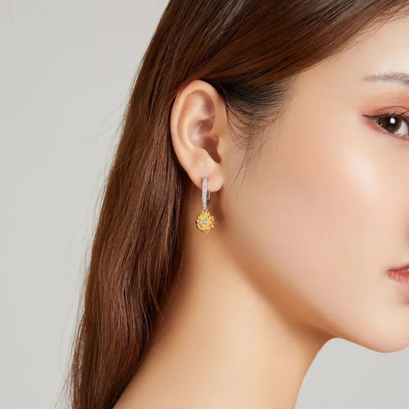 (image for) Pandora Style Sun Flower Hoop Earrings - BSE469 - View 8