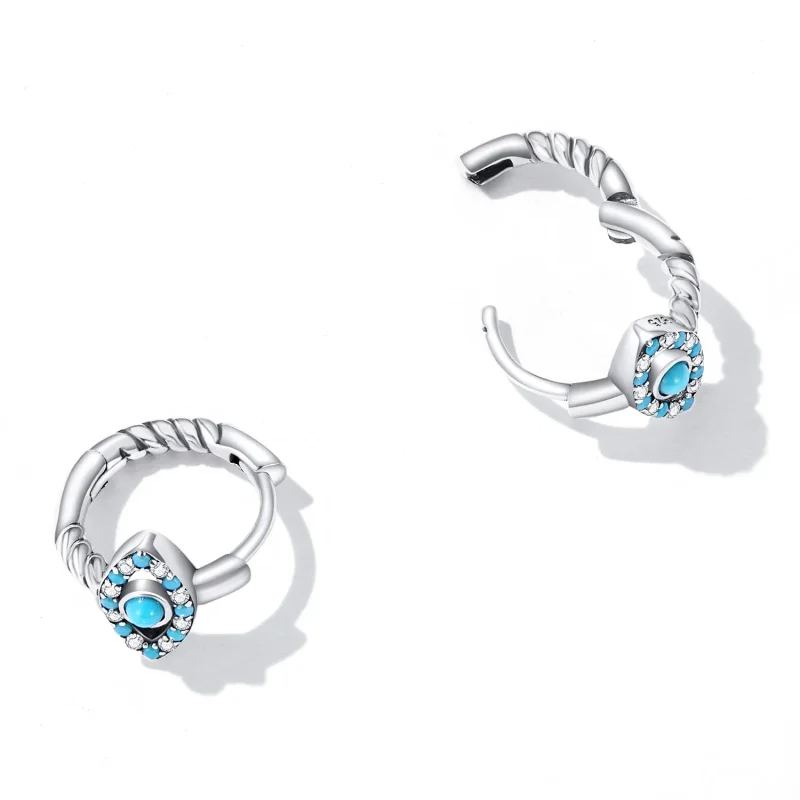 (image for) Pandora Style Turquoise Devil Eye Hoop Earrings - SCE1418 - View 3
