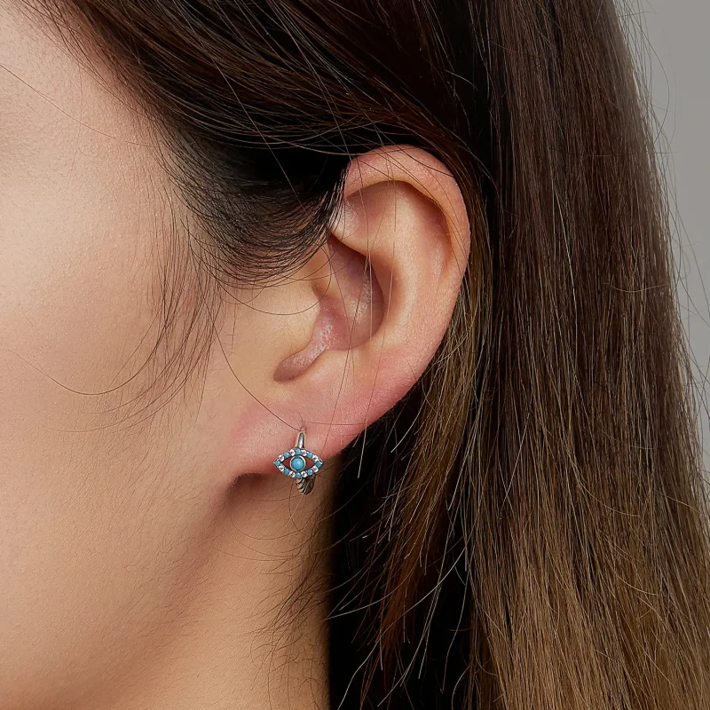(image for) Pandora Style Turquoise Devil Eye Hoop Earrings - SCE1418 - View 5