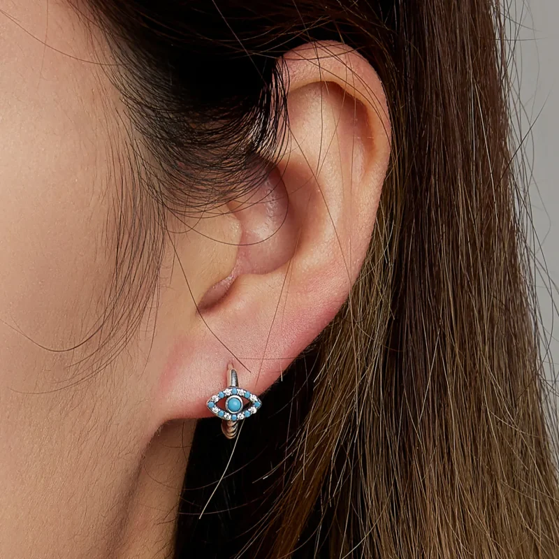 (image for) Pandora Style Turquoise Devil Eye Hoop Earrings - SCE1418 - View 6