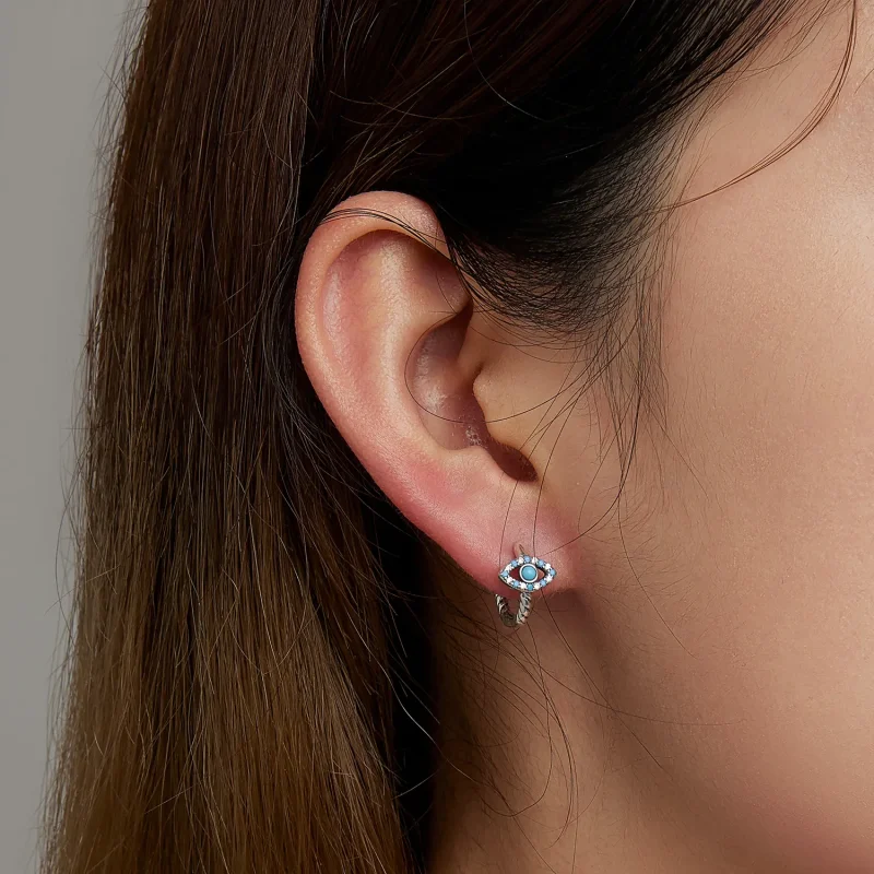 (image for) Pandora Style Turquoise Devil Eye Hoop Earrings - SCE1418 - View 7