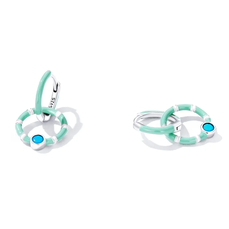 (image for) Pandora Style Turquoise Double Circle Hoop Earrings - SCE1405 - View 2