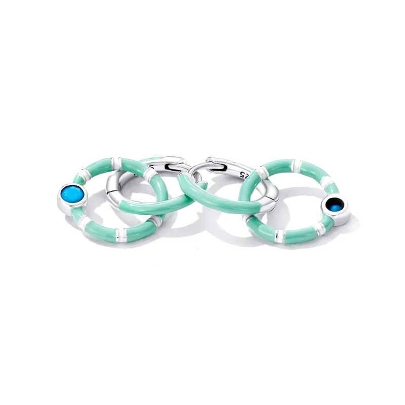 (image for) Pandora Style Turquoise Double Circle Hoop Earrings - SCE1405 - View 3