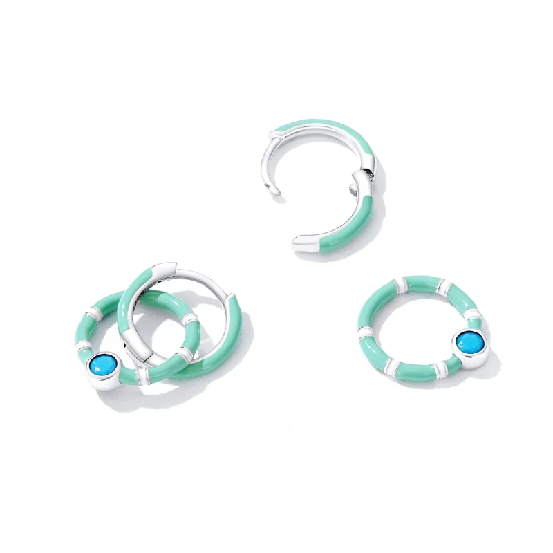 (image for) Pandora Style Turquoise Double Circle Hoop Earrings - SCE1405 - View 4