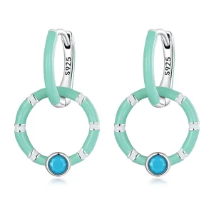 (image for) Pandora Style Turquoise Double Circle Hoop Earrings - SCE1405