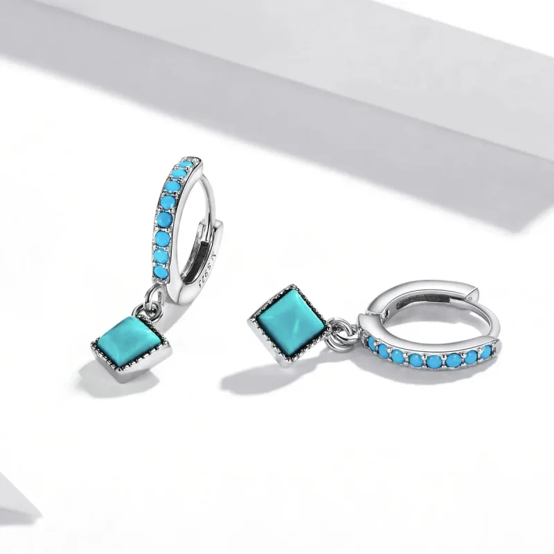 (image for) Pandora Style Turquoise Hoop Earrings - SCE1307 - View 3