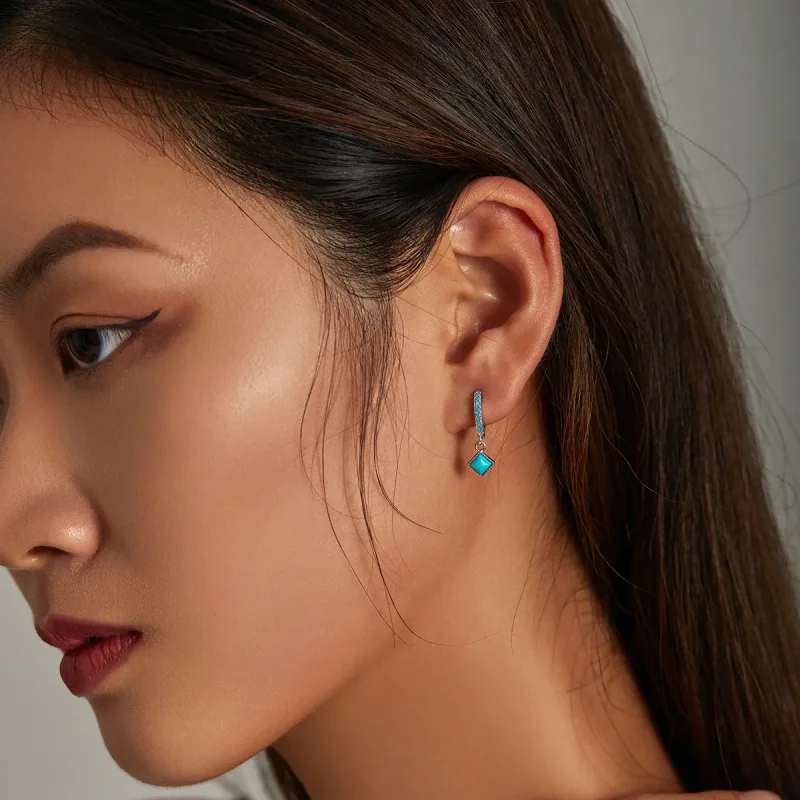 (image for) Pandora Style Turquoise Hoop Earrings - SCE1307 - View 5