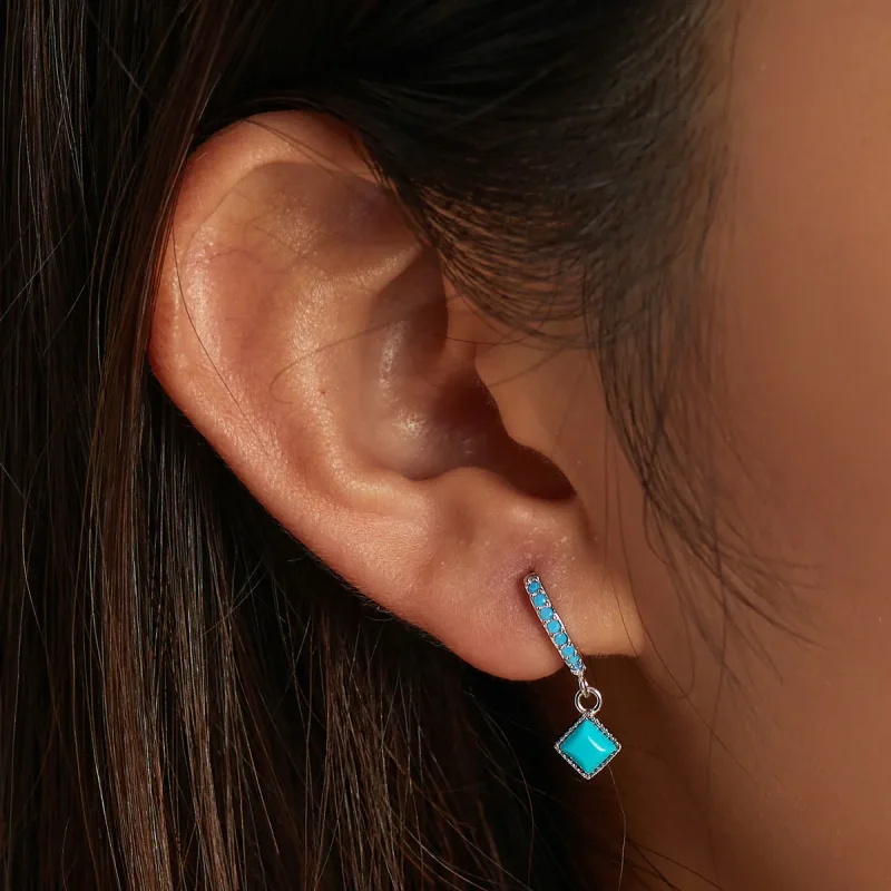 (image for) Pandora Style Turquoise Hoop Earrings - SCE1307 - View 6