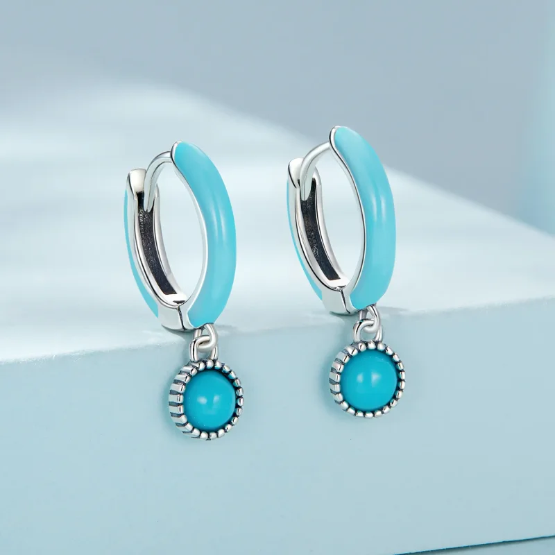 (image for) Pandora Style Turquoise Hoop Earrings - SCE1510 - View 2