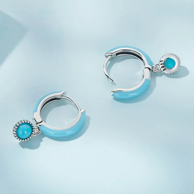 (image for) Pandora Style Turquoise Hoop Earrings - SCE1510 - View 3