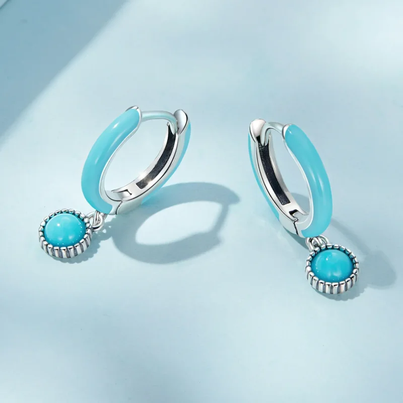 (image for) Pandora Style Turquoise Hoop Earrings - SCE1510 - View 4