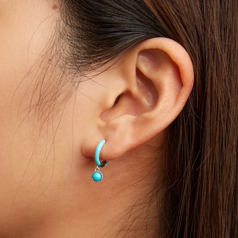 (image for) Pandora Style Turquoise Hoop Earrings - SCE1510 - View 6