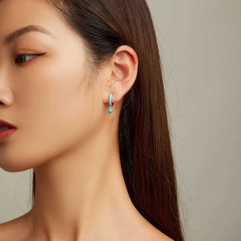(image for) Pandora Style Turquoise Hoop Earrings - SCE1510 - View 7