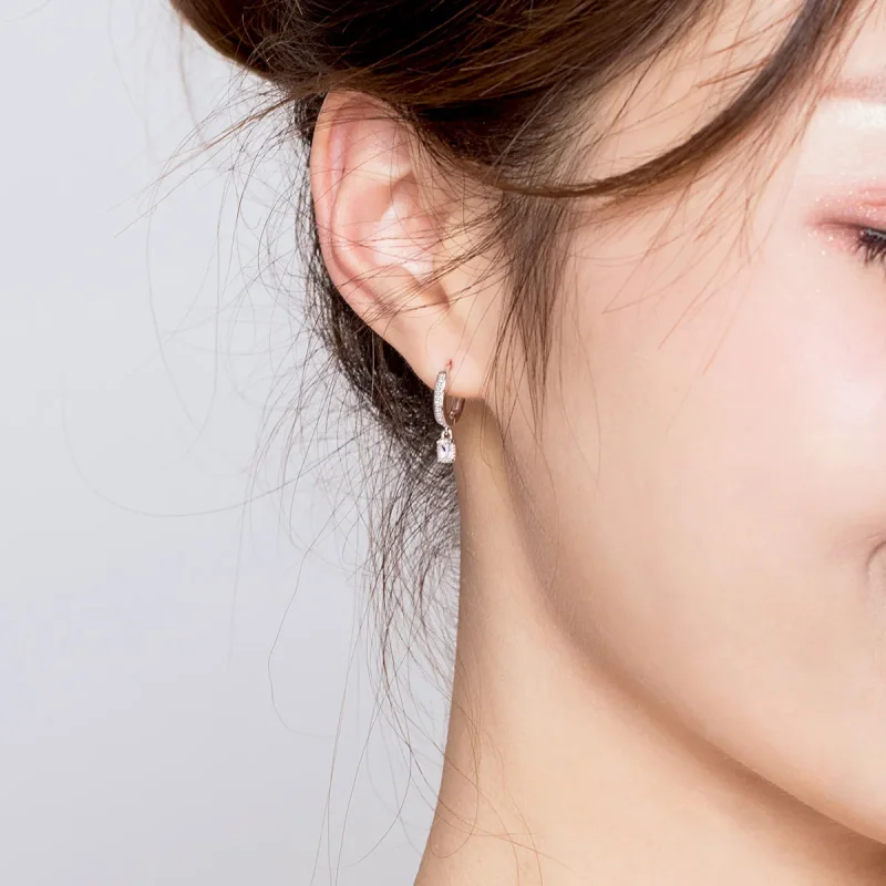 (image for) Pandora Style Zircon Love Hoop Earrings - BSE157 - View 5