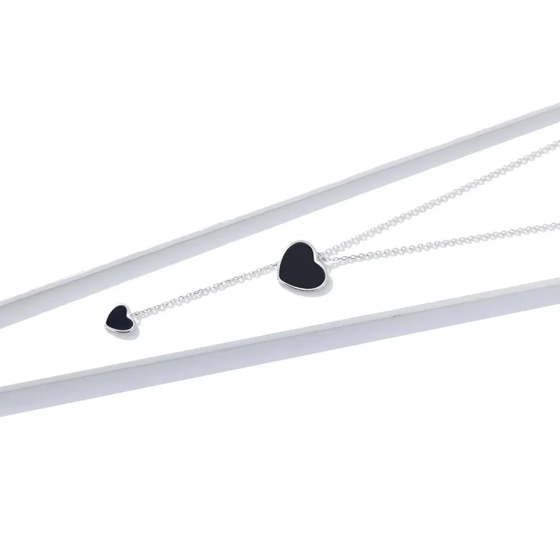 (image for) Pandora Style Black Heart Necklace - BSN095 - View 3