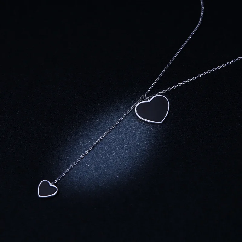 (image for) Pandora Style Black Heart Necklace - BSN095 - View 5