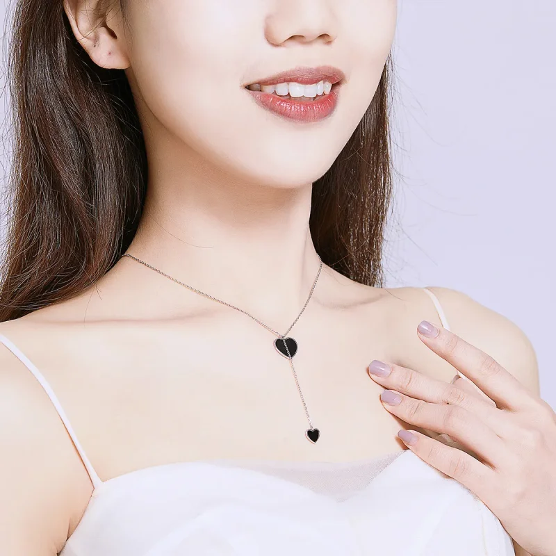 (image for) Pandora Style Black Heart Necklace - BSN095 - View 8