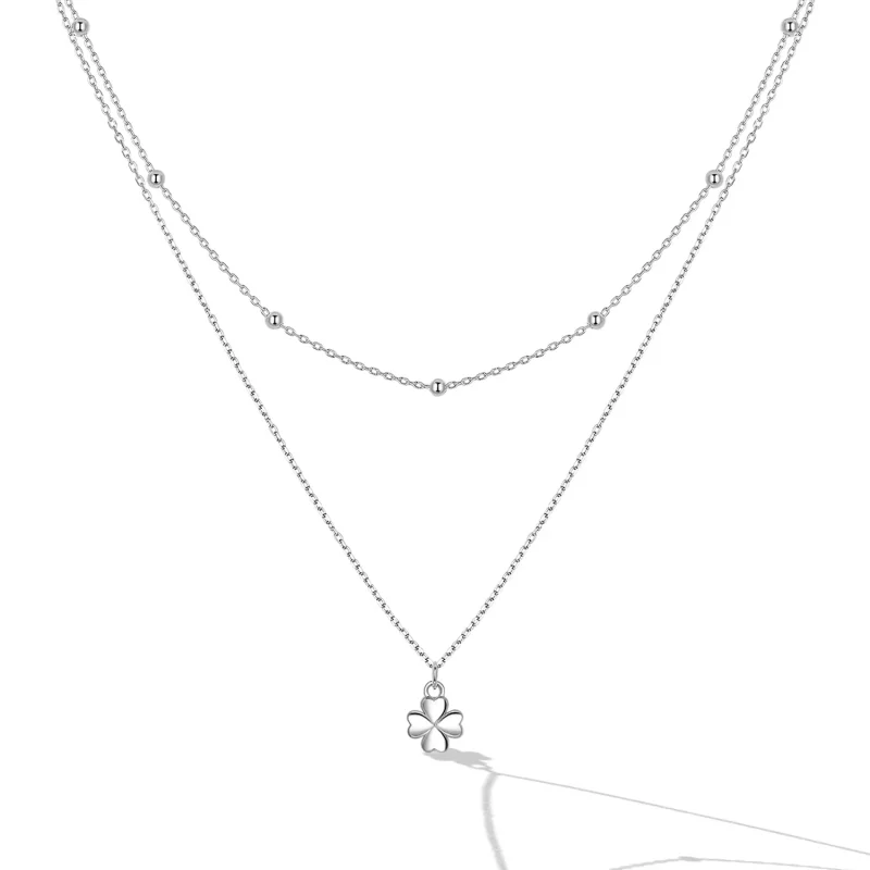 (image for) Pandora Style Double Clover Necklace - SCN481 - View 2