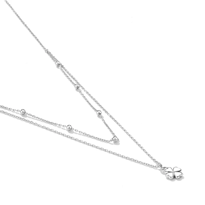 (image for) Pandora Style Double Clover Necklace - SCN481 - View 4