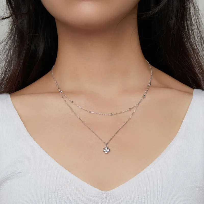 (image for) Pandora Style Double Clover Necklace - SCN481 - View 6