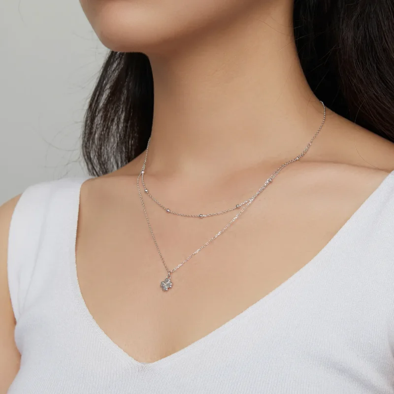 (image for) Pandora Style Double Clover Necklace - SCN481 - View 7