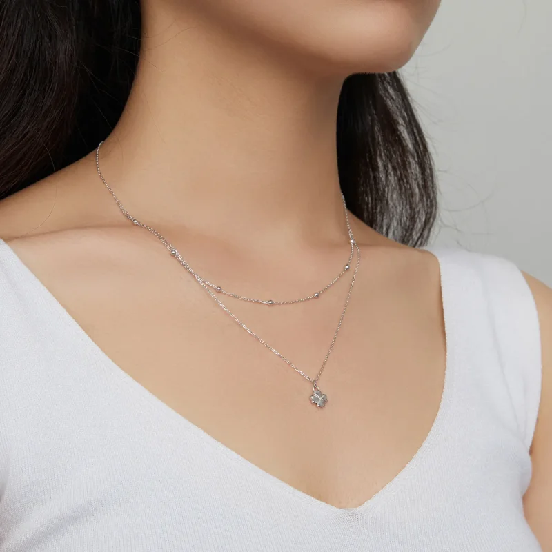 (image for) Pandora Style Double Clover Necklace - SCN481 - View 8