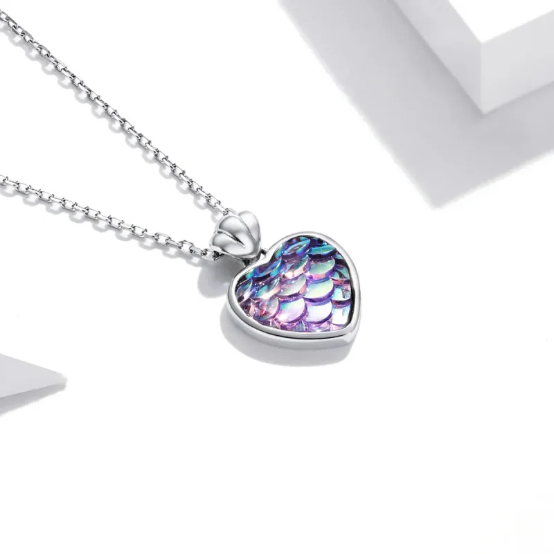 (image for) Pandora Style Fish Scale Heart Necklace - SCN468 - View 2