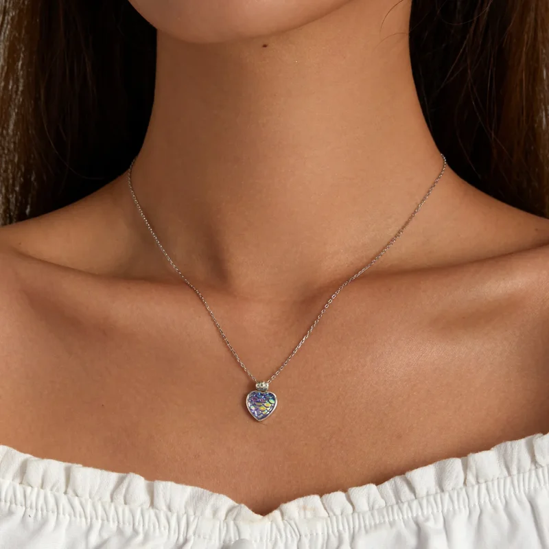 (image for) Pandora Style Fish Scale Heart Necklace - SCN468 - View 6