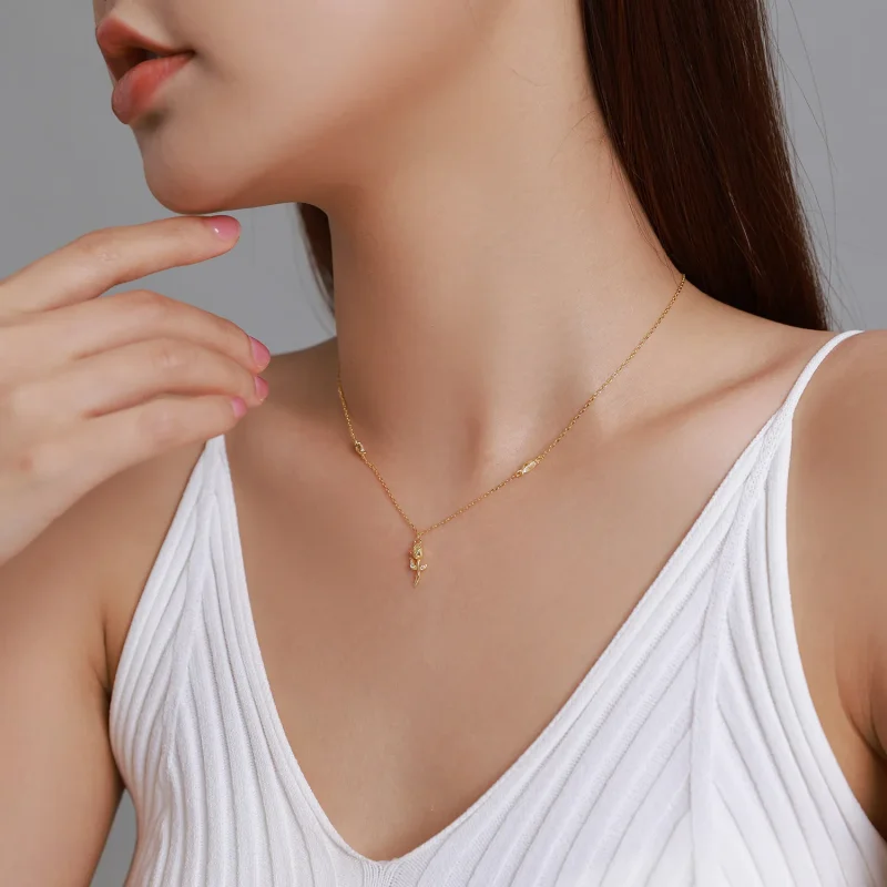 (image for) Pandora Style Golden Rose Necklace - SCN464 - View 7