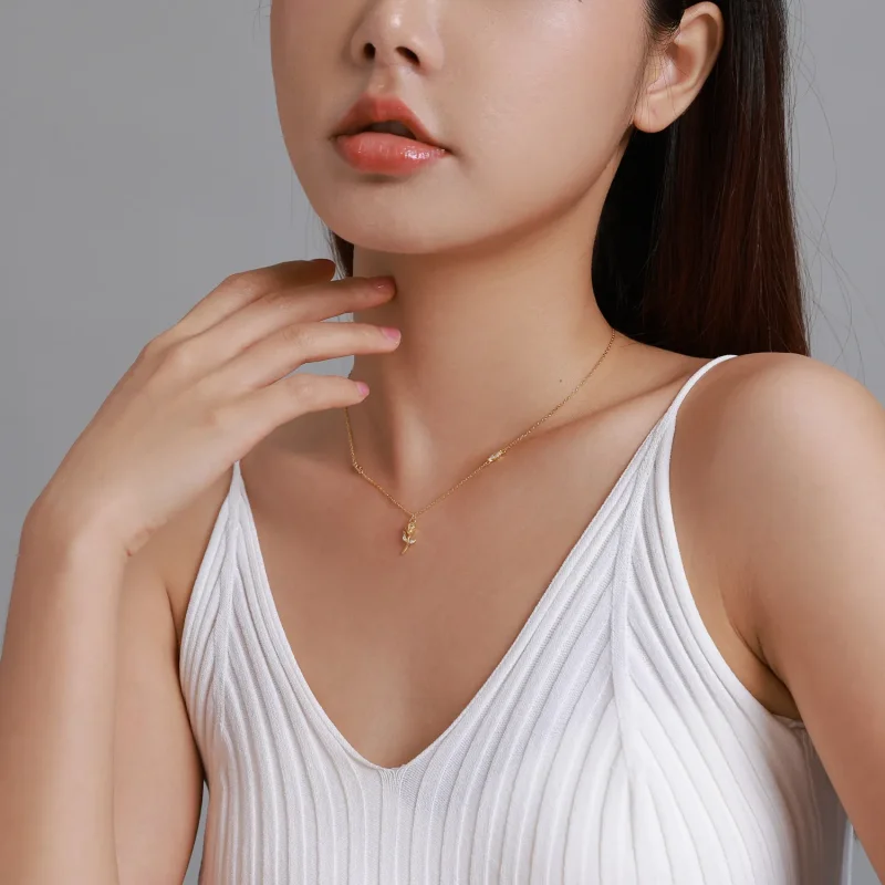 (image for) Pandora Style Golden Rose Necklace - SCN464 - View 8